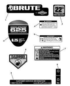 Decals Diagram and Parts List for 7800661-BTPD22625 2010 Briggs and Stratton Lawn Mower